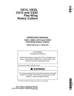 John Deere HX15, HX20, CX15, CX20 Flex-wing rotary cutter Operator manual OMW51060 — actual manual cover