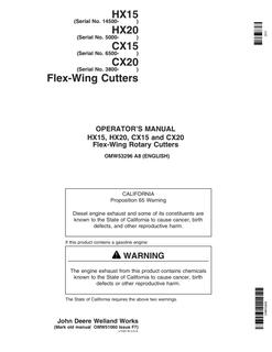 John Deere HX15, HX20, CX15, CX20 Flex-wing rotary cutter Operator's manual OMW53296 — actual manual cover