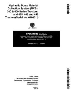 John Deere Hydraulic Dump Material Collection System Operator Manual OMM95292 — actual manual cover