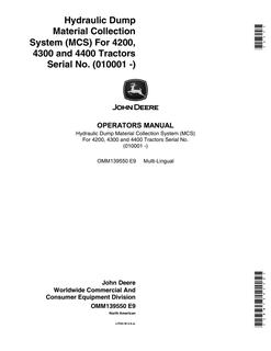 John Deere Hydraulic Dump MCS Material collection system Operator manual OMM139550 — actual manual cover