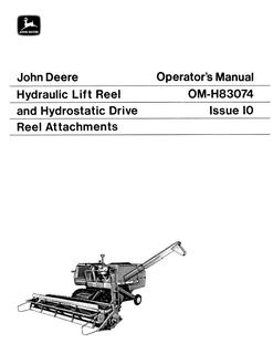 John Deere Hydraulic Lift Reel; Hydrostatic Drive Reel Harvester reel attachments Operator manual OM-H83074 — actual manual cover