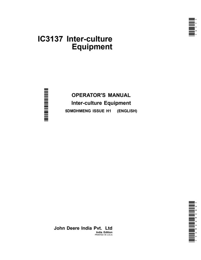 John Deere IC3137 Inter-culture equipment Operator manual 5DMDHMENG — actual manual cover