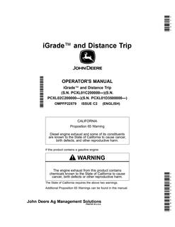 John Deere iGrade, Distance Trip Grade control system Operator manual OMPFP22579 — actual manual cover