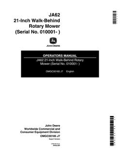 John Deere JA62 Walk-behind rotary mower Operator manual OMGC00185 — actual manual cover