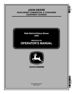 John Deere JA62 Walk-behind rotary mower Operator manual OMGX22070 — actual manual cover