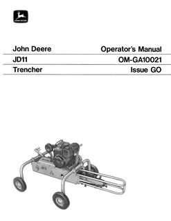 John Deere JD11 Trencher Operator manual OM-GA10021 — actual manual cover