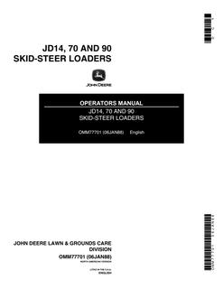 John Deere JD14, 70, 90 Skid-steer loader Operator manual OMM77701 — actual manual cover