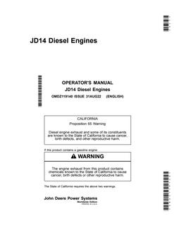 John Deere JD14 Diesel engine Operator manual OMDZ119140 — actual manual cover