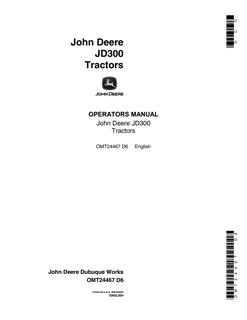 John Deere JD300 Tractor Operator manual OMT24467 — actual manual cover