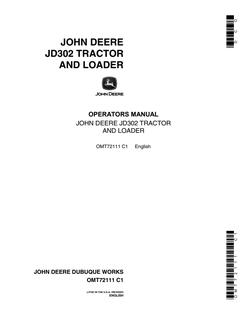 John Deere JD302 Tractor and loader Operator manual OMT72111 — actual manual cover