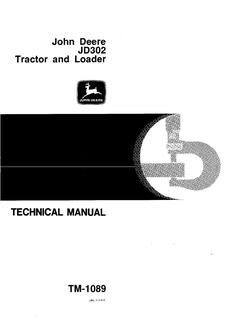 John Deere JD302 Tractor And Loader Technical Manual TM1089 — actual manual cover