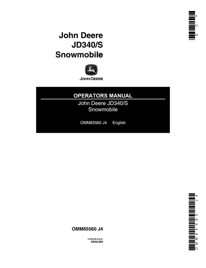 John Deere JD340/S Snowmobile Operator manual OMM65560 — actual manual cover