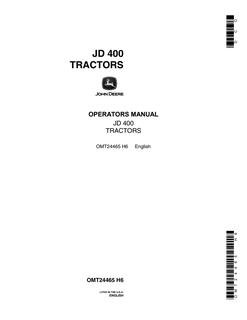 John Deere JD400 Tractor Operator manual OMT24465 — actual manual cover