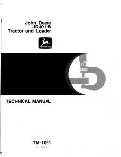 John Deere JD401-B Tractor And Loader Technical Manual TM1091 — actual manual cover