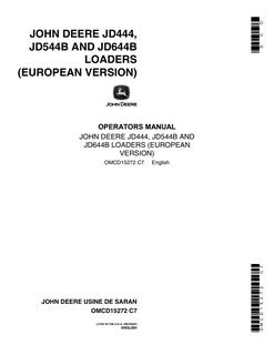 John Deere JD444, JD544B, JD644B Loader Operator manual OMCD15272 — actual manual cover