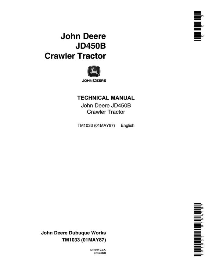 John Deere JD450B Crawler tractor Technical manual TM1033 — actual manual cover
