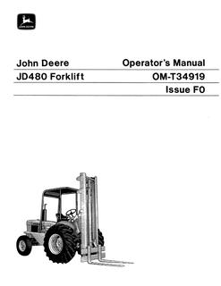 John Deere JD480 Forklift Operator manual OMT34919 — actual manual cover