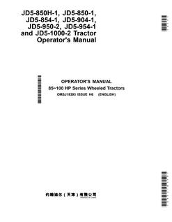 John Deere JD5-850H-1, JD5-850-1, JD5-854-1, JD5-904-1, JD5-950-2, JD5-954-1, JD5-1000-2 Wheeled tractor Operator manual OMSJ18393 — actual manual cover