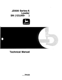 John Deere JD500 Series-A Loader Technical Manual TM1025 — actual manual cover