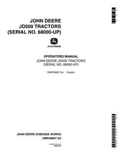 John Deere JD500 Tractor Operator's manual OMR39667 — actual manual cover
