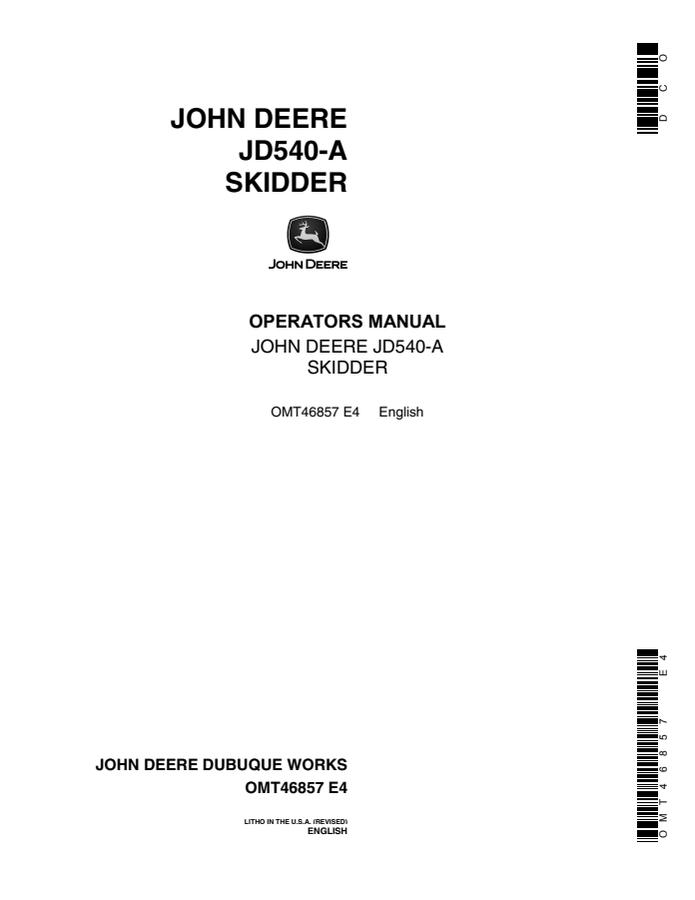 John Deere JD540-A Skidder Operator's manual OMT46857 — actual manual cover