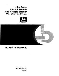 John Deere JD540-B Grapple skidder Operation and test technical manual TM1139 — actual manual cover