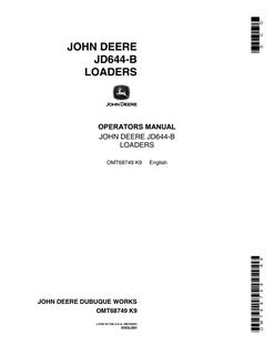 John Deere JD644-B Loader Operators manual OMT68749 — actual manual cover