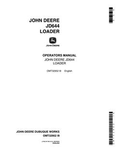 John Deere JD644 Loader Operator manual OMT32952 — actual manual cover