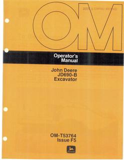 John Deere JD690-B Excavator Operator manual OMT53764 — actual manual cover