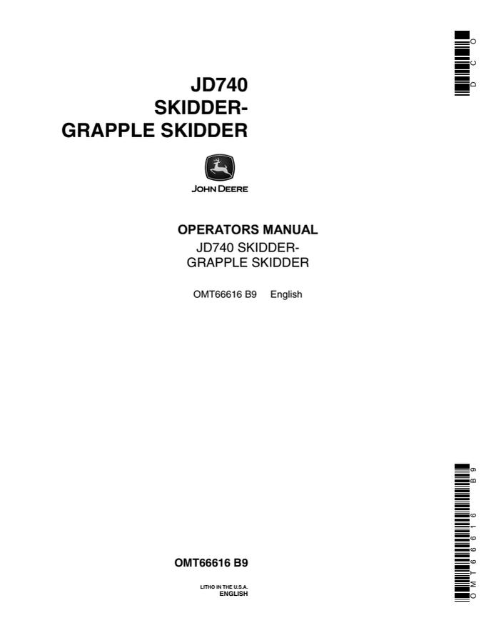 John Deere JD740 Skidder Operator manual OMT66616 — actual manual cover