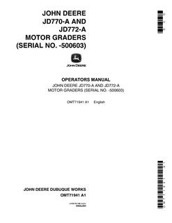John Deere JD770-A, JD772-A Motor grader Operator manual OMT71941 — actual manual cover