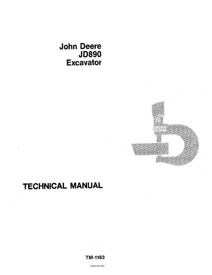 John Deere JD890 Excavator Technical Manual TM-1163 — actual manual cover