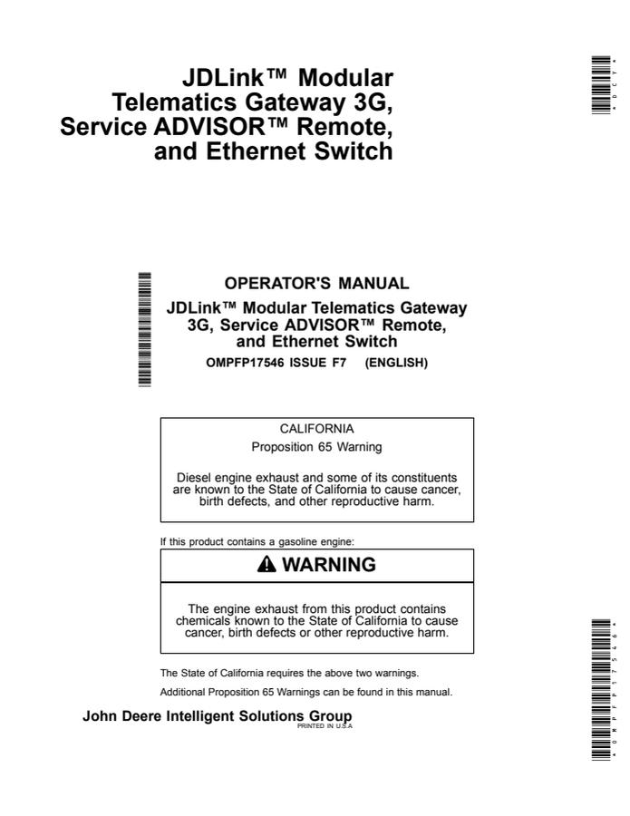 John Deere JDLink Modular Telematics Gateway Telematics gateway Operator manual OMPFP17546 — actual manual cover