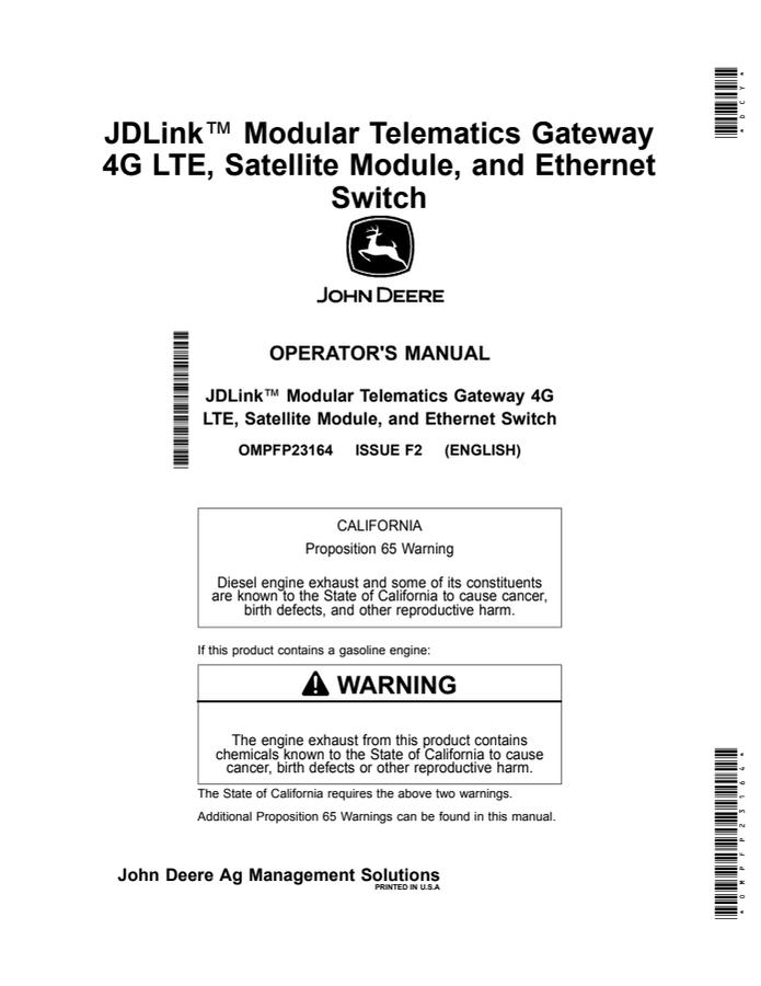John Deere JDLink Modular Telematics Gateway Telematics gateway Operator manual OMPFP23164 — actual manual cover