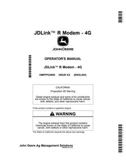 John Deere JDLink R Modem 4G Telematics modem Operator manual OMPFP23600 — actual manual cover