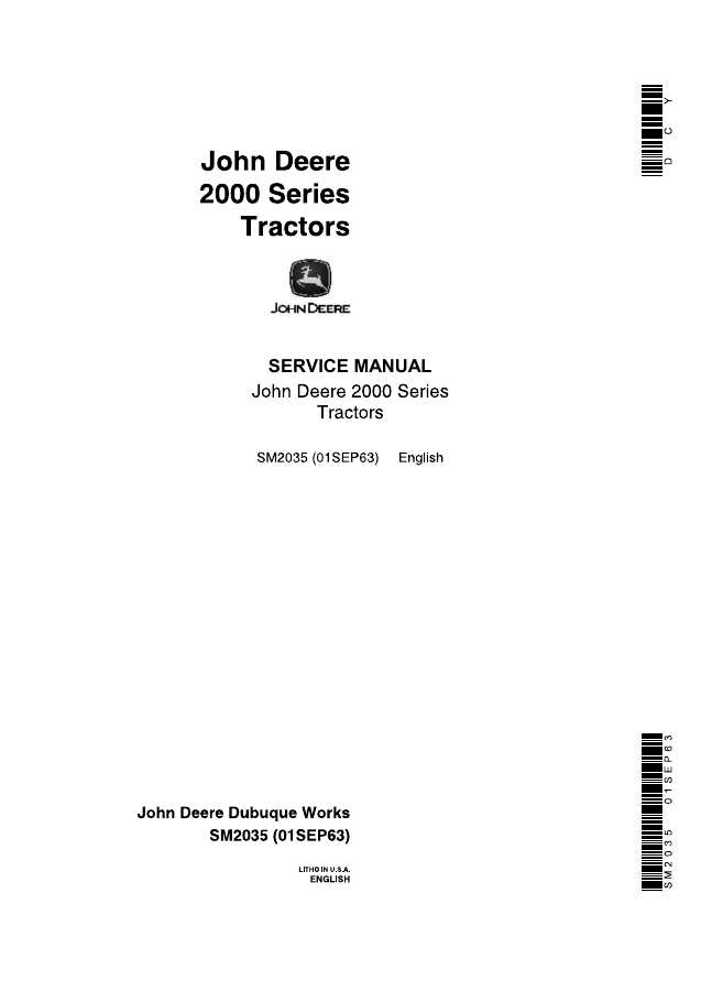 John Deere John Deere 2000 Series Tractor Service manual SM2035 — actual manual cover