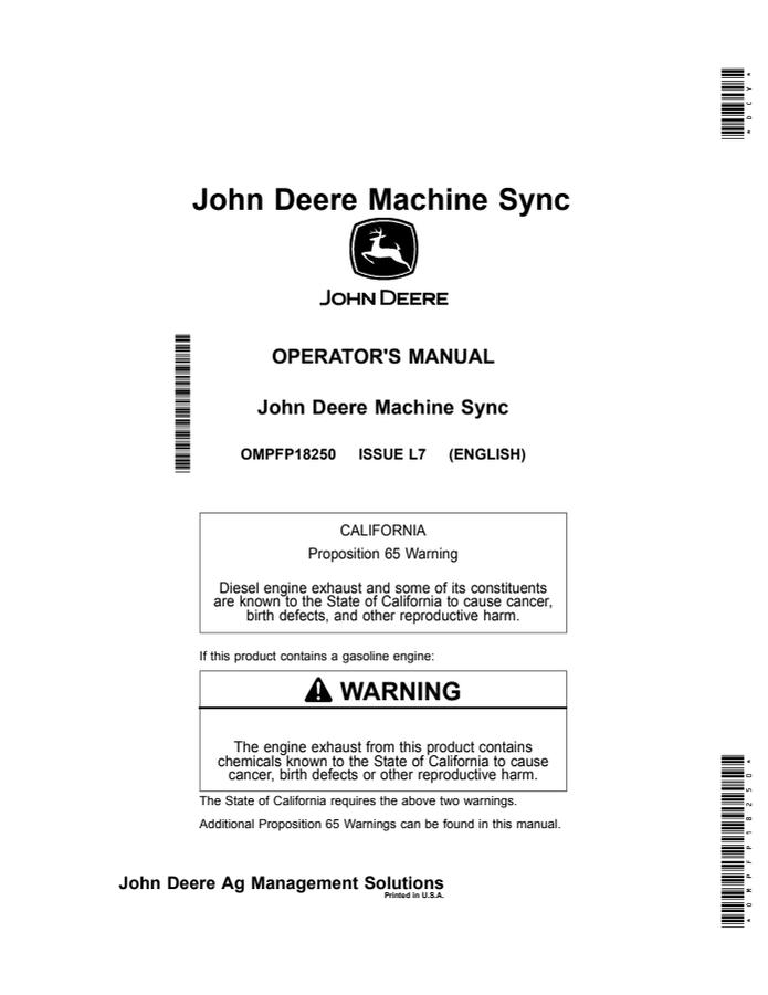 John Deere John Deere Machine Sync Machine synchronization system Operator manual OMPFP18250 — actual manual cover