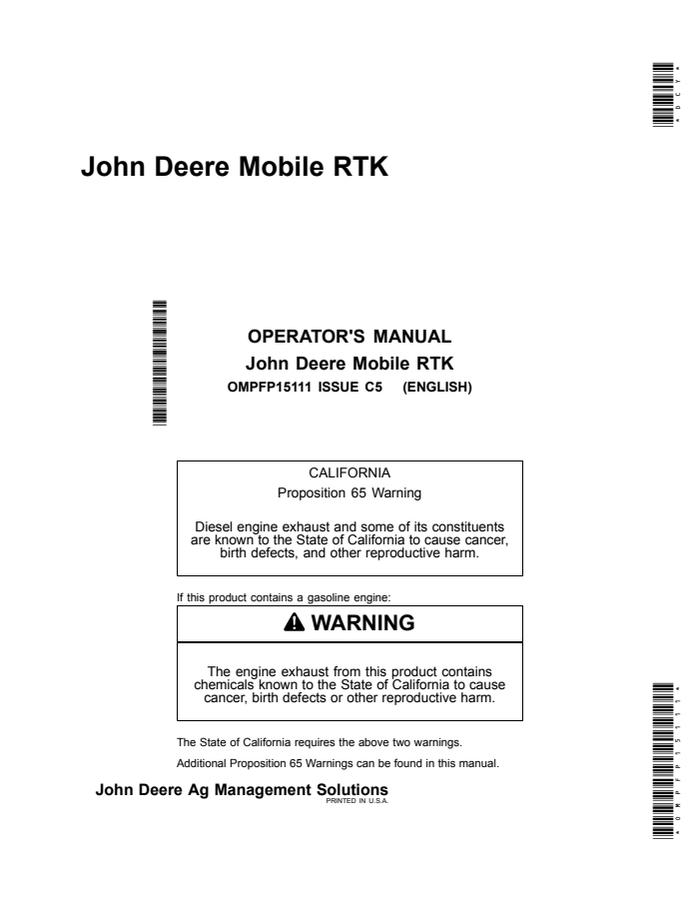 John Deere John Deere Mobile RTK RTK guidance system Operator manual OMPFP15111 — actual manual cover