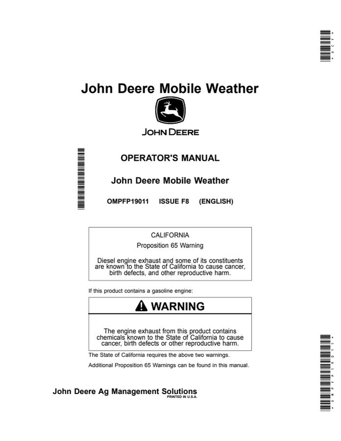 John Deere John Deere Mobile Weather Mobile weather system Operator manual OMPFP19011 — actual manual cover