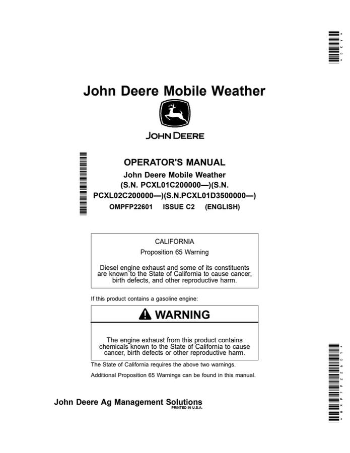 John Deere John Deere Mobile Weather Mobile weather system Operator manual OMPFP22601 — actual manual cover