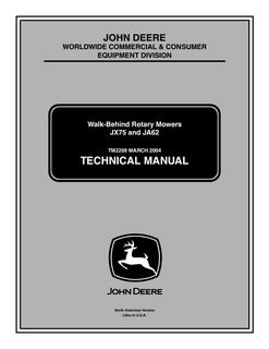 John Deere JX75, JA62 Walk-behind rotary mower Technical manual — actual manual cover