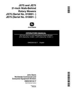 John Deere JX75, JE75 Walk-behind rotary mower Operator manual OMGC00132 — actual manual cover