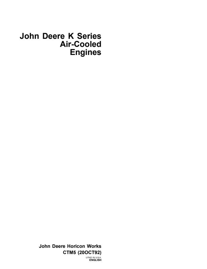 John Deere K Series Air-Cooled Engines Component Technical Manual — actual manual cover