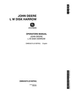 John Deere L W Disk harrow Operator manual OMB25070 — actual manual cover