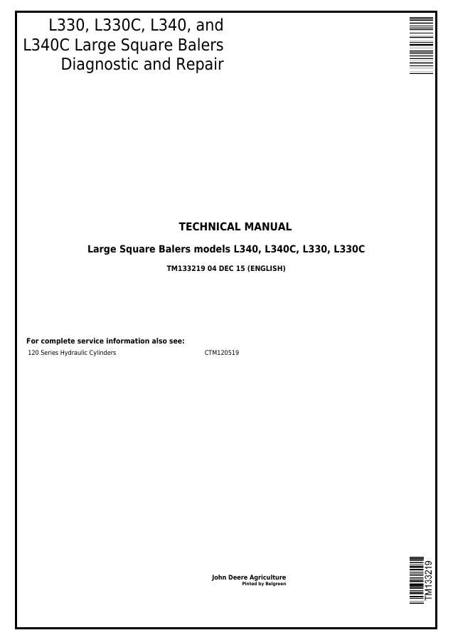 John Deere L330, L330C, L340, L340C Large square baler Diagnostic and repair technical manual TM133219 — actual manual cover