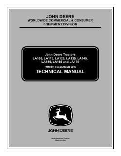 John Deere LA105, LA115, LA125, LA135, LA145, LA155, LA165, LA175 Tractor Technical Manual TM103419 — actual manual cover