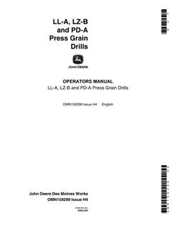 John Deere LL-A, LZ-B, PD-A Grain drill Operator manual OMN159299 — actual manual cover
