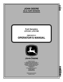 John Deere LP31341 and LP21789 Push spreader Operator manual OMM163576 — actual manual cover