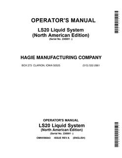 John Deere LS20 Liquid system Operator manual OMKK96843 — actual manual cover