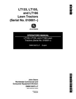 John Deere LT133, LT155 and LT166 Lawn tractor Operator manual OMM135075 — actual manual cover